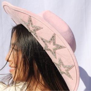Pink Cowgirl Hat Star Embellished Studded Rhinestone Cowboy Hat